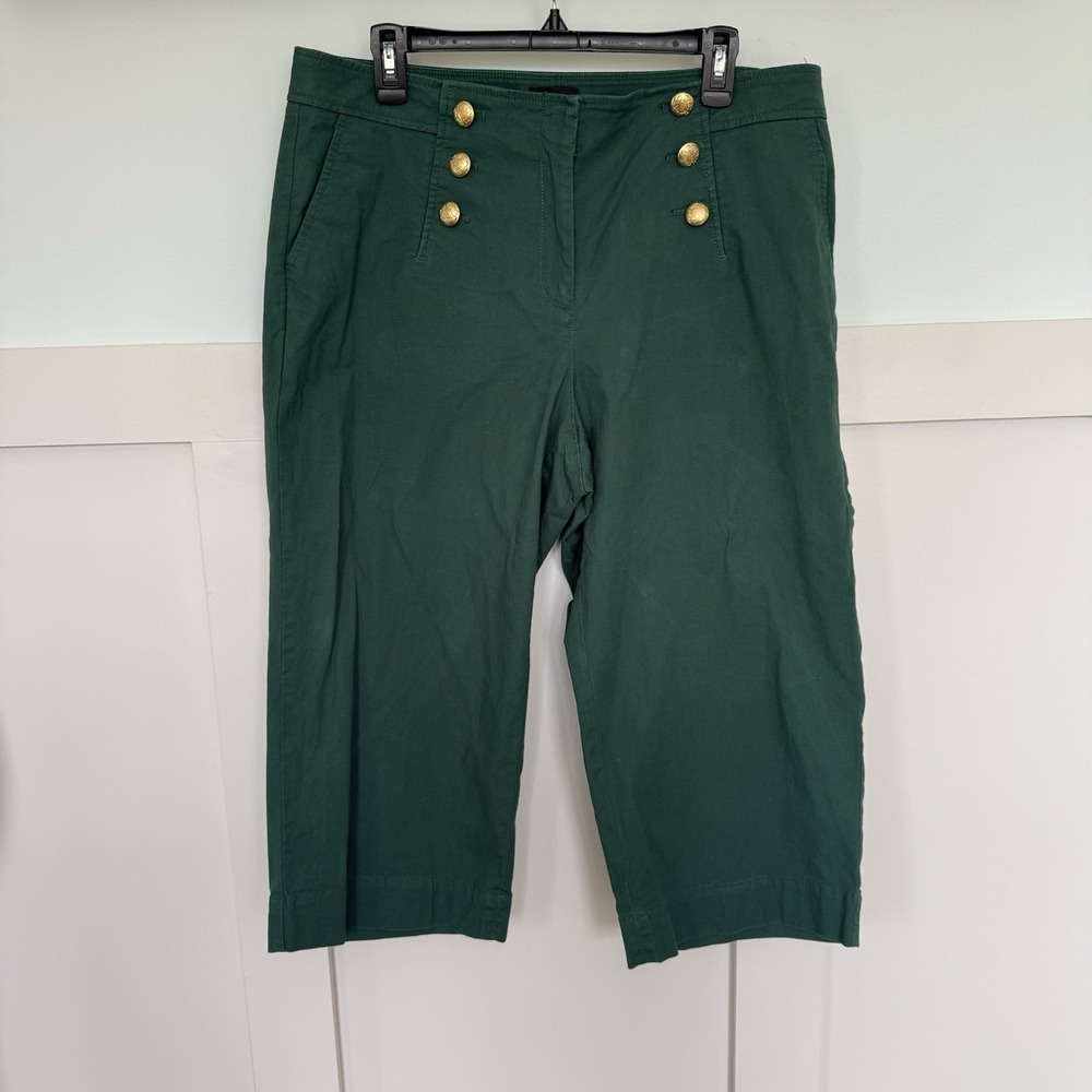 Talbots Green Sailor Pants Womens 14w Petite Wide Leg Gold Button High Rise Crop - Picture 2 of 8